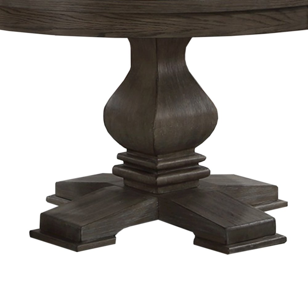 Round Wooden Dining Table with Pedestal Base in Oak. Picture 4