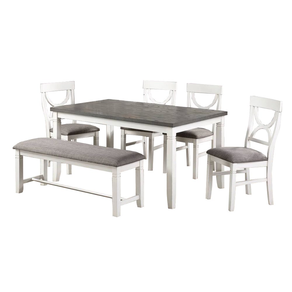 Celestia 6 Piece Wood Dining Set, White and Grey. Picture 1