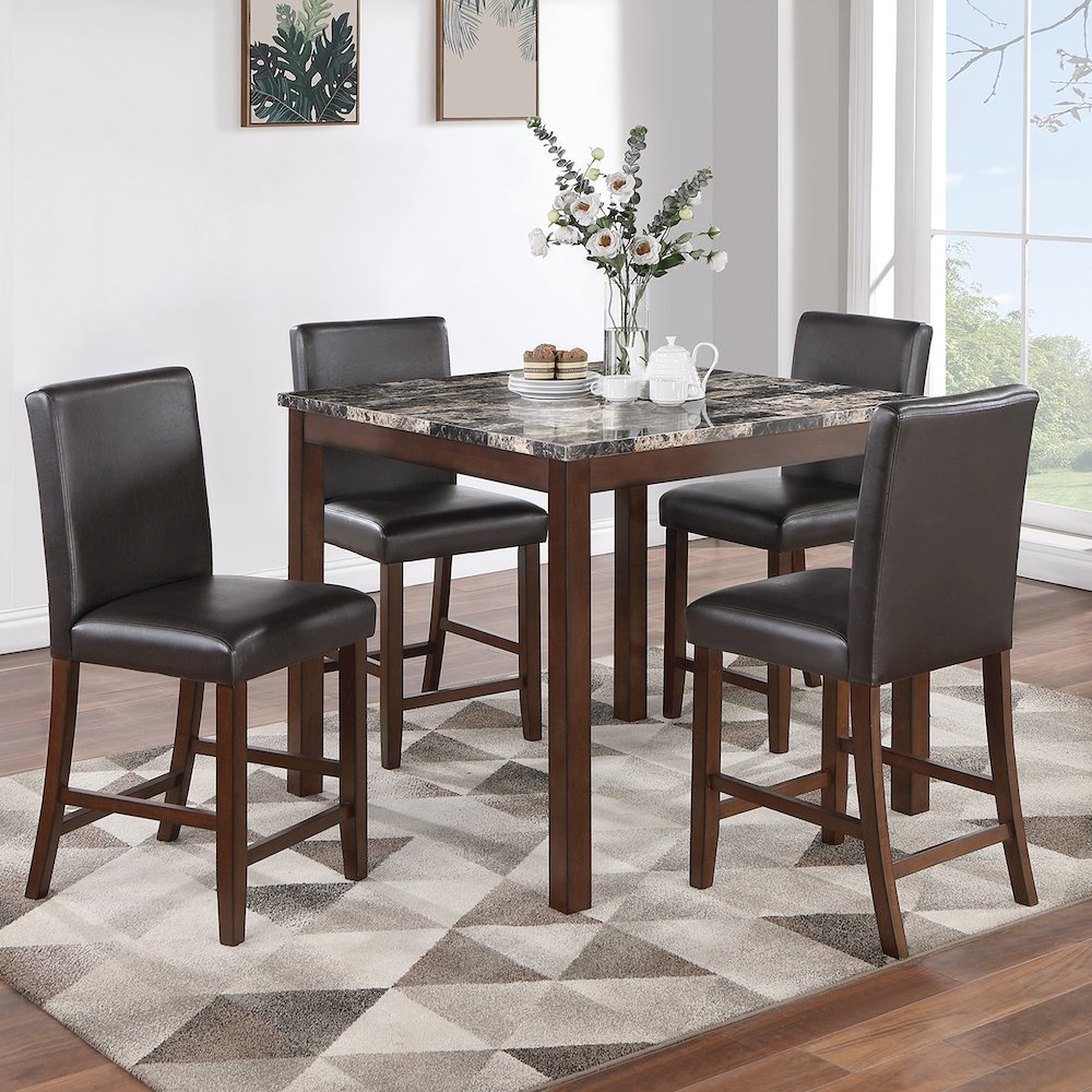 5 Piece Counter Height Dining Set with Footrest in Espresso. Picture 2