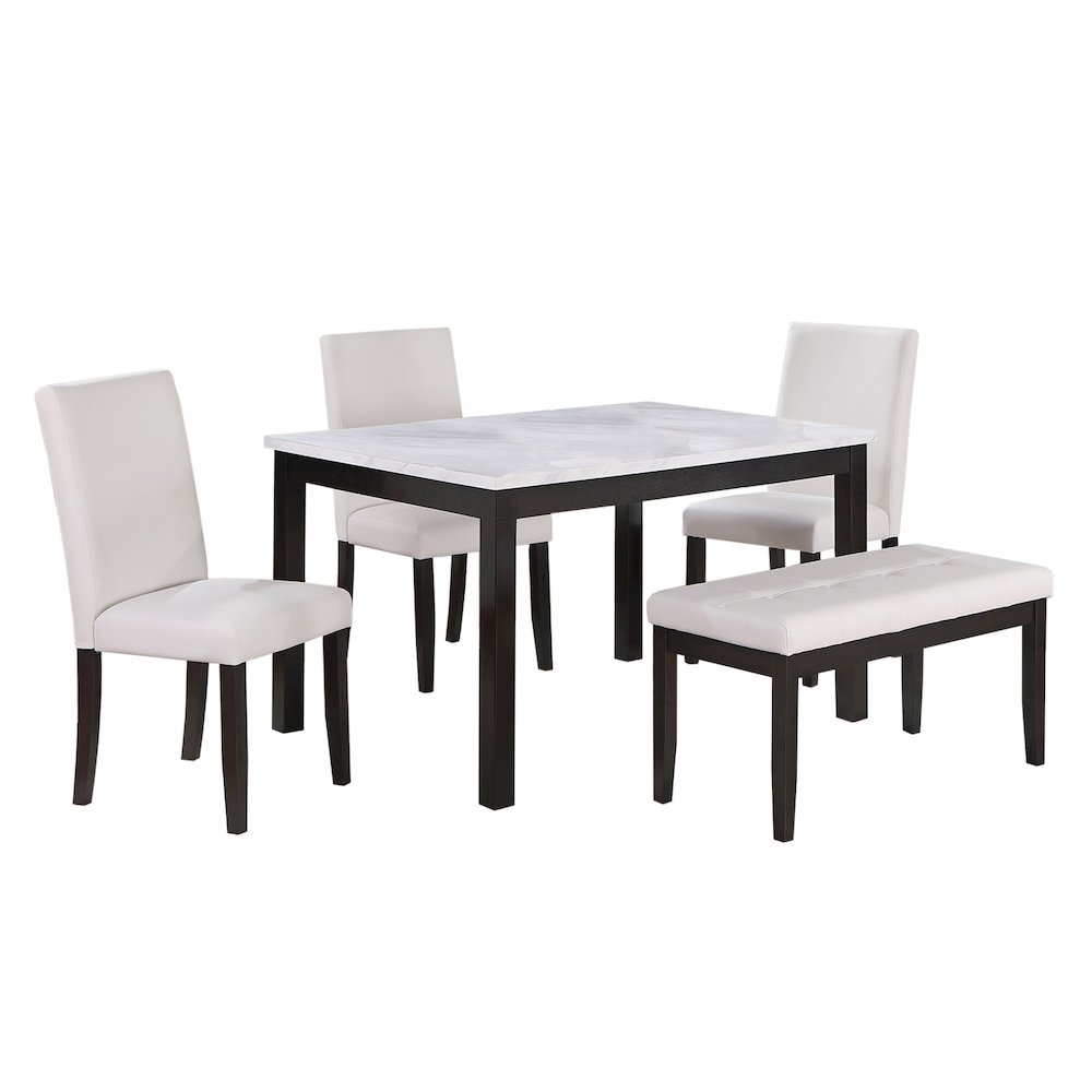 5 Piece Faux Marble Top Dining Set with Faux Leather Upholstered Seat. Picture 1