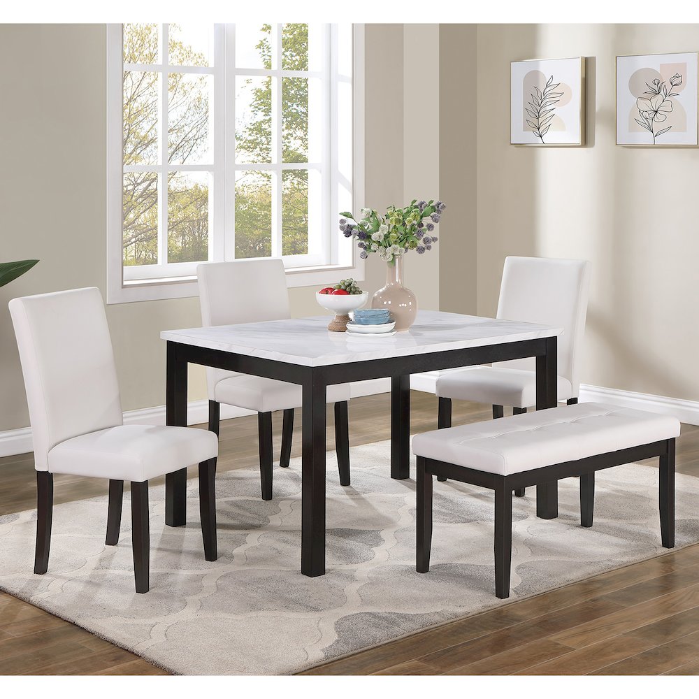 5 Piece Faux Marble Top Dining Set with Faux Leather Upholstered Seat. Picture 2