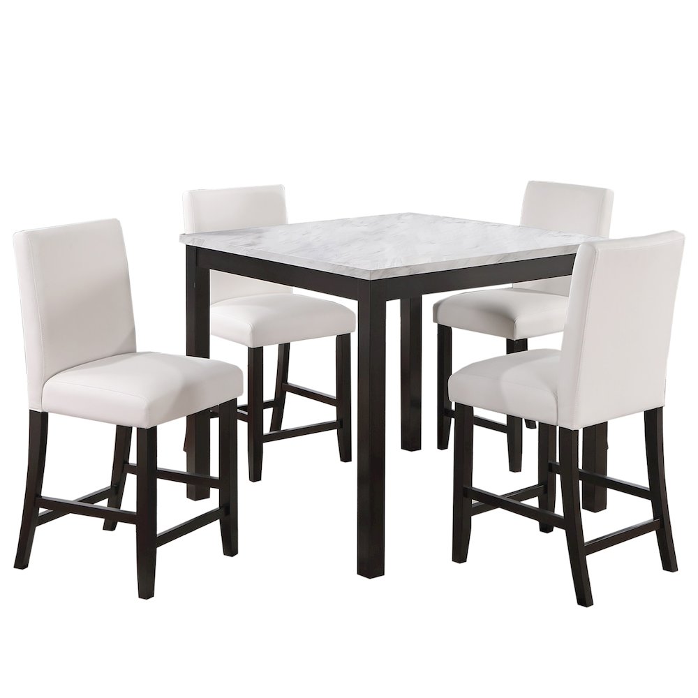 5 Piece Faux Marble Top Counter Height Dining Set with Faux Leather Upholstered. Picture 1