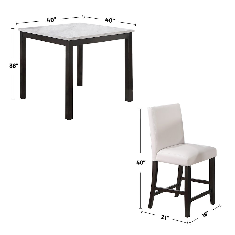 5 Piece Faux Marble Top Counter Height Dining Set with Faux Leather Upholstered. Picture 3