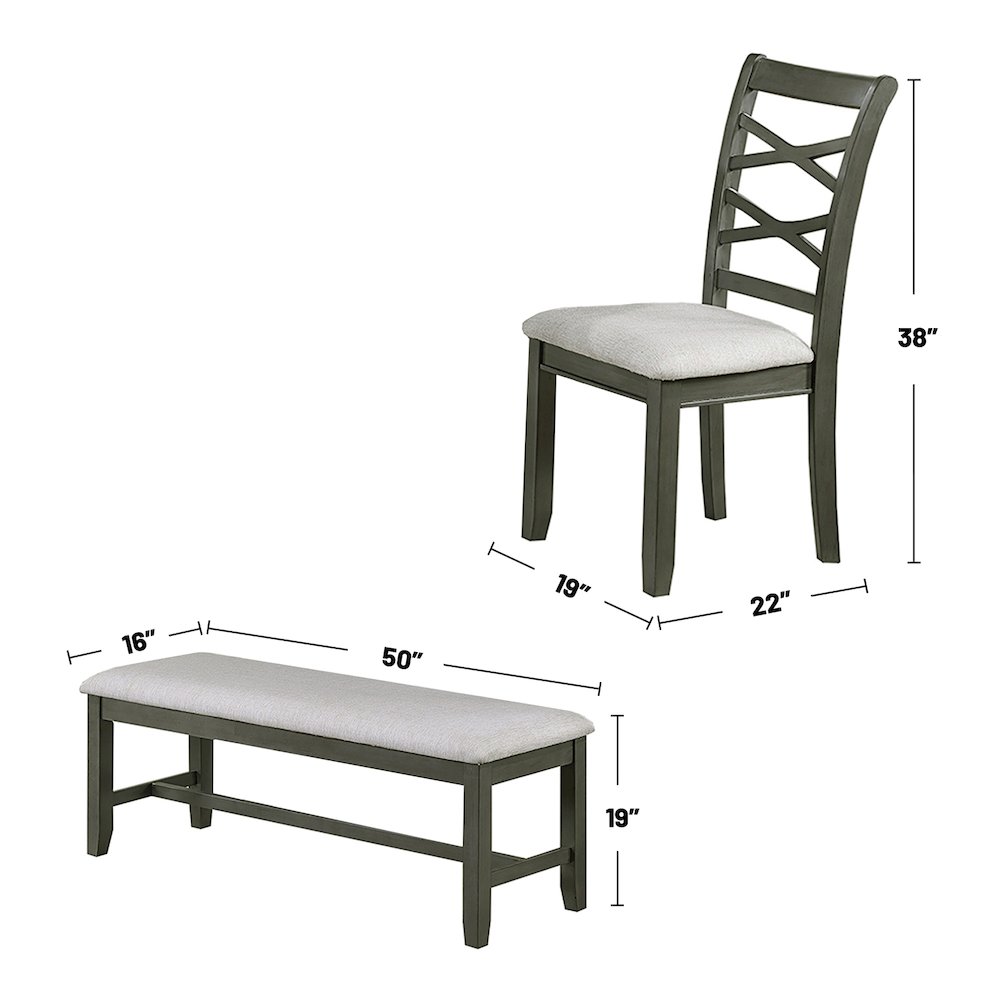 6 Piece Fabric and Wood Dining Set with Bench in Grey. Picture 4