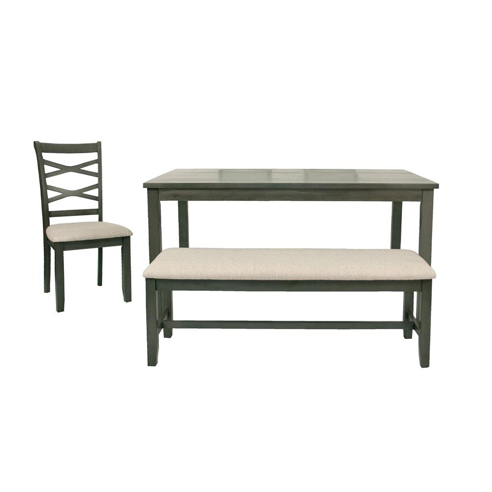 6 Piece Fabric and Wood Dining Set with Bench in Grey. Picture 5