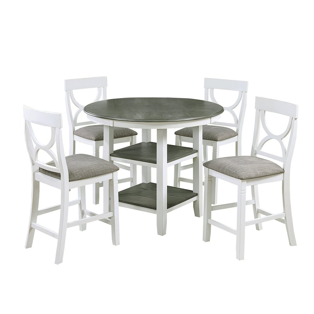 5 Piece Counter Height Dining Set with 2 Open Shelves in Distressed. Picture 1