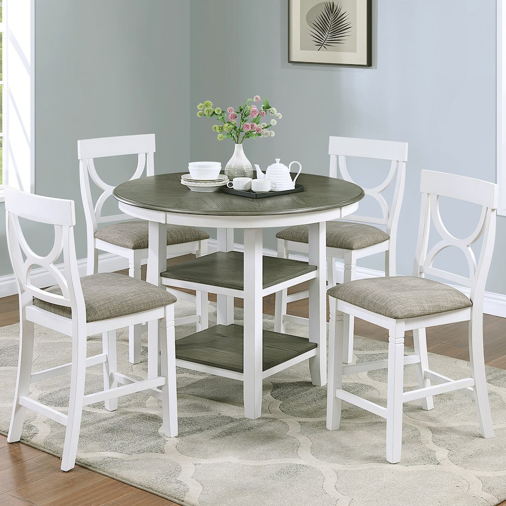5 Piece Counter Height Dining Set with 2 Open Shelves in Distressed. Picture 2
