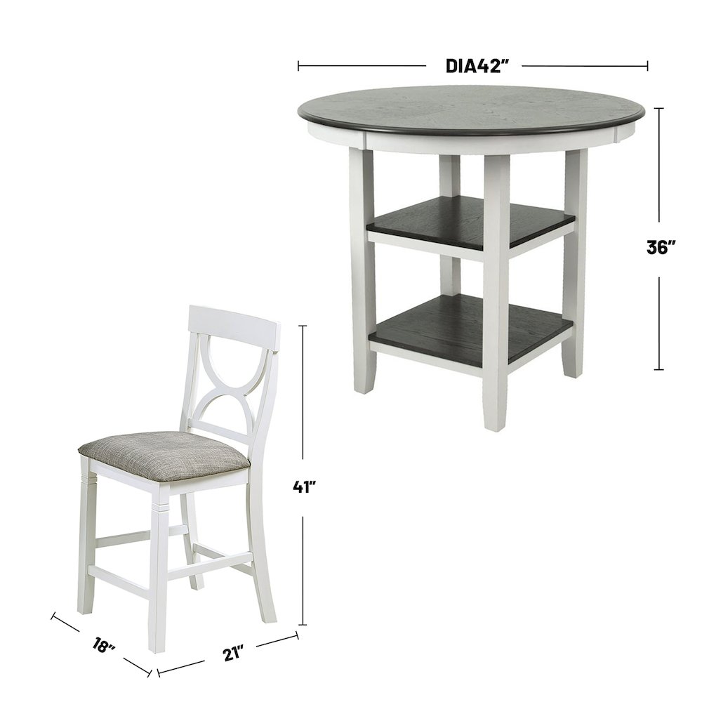 5 Piece Counter Height Dining Set with 2 Open Shelves in Distressed. Picture 3