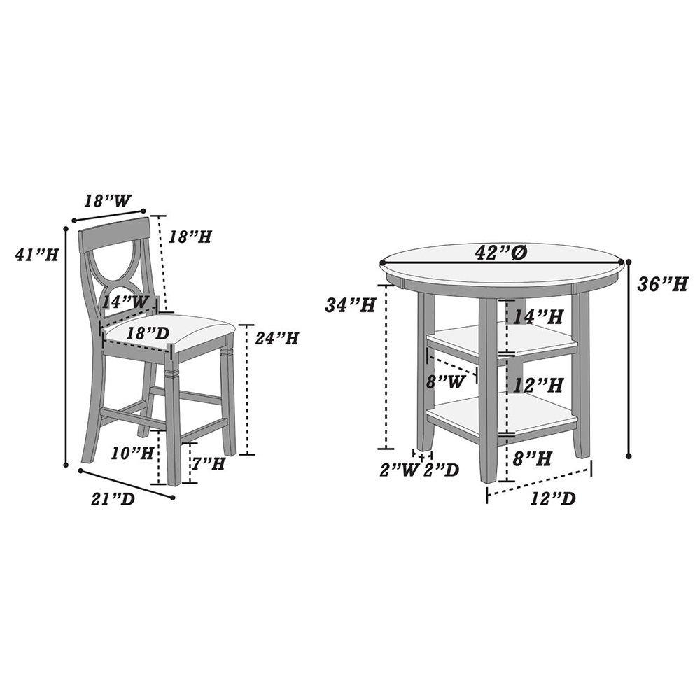 5 Piece Counter Height Dining Set with 2 Open Shelves in Distressed. Picture 5