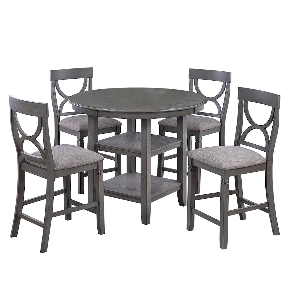5 Piece Counter Height Dining Set with 2 Open Shelves in Grey. Picture 1