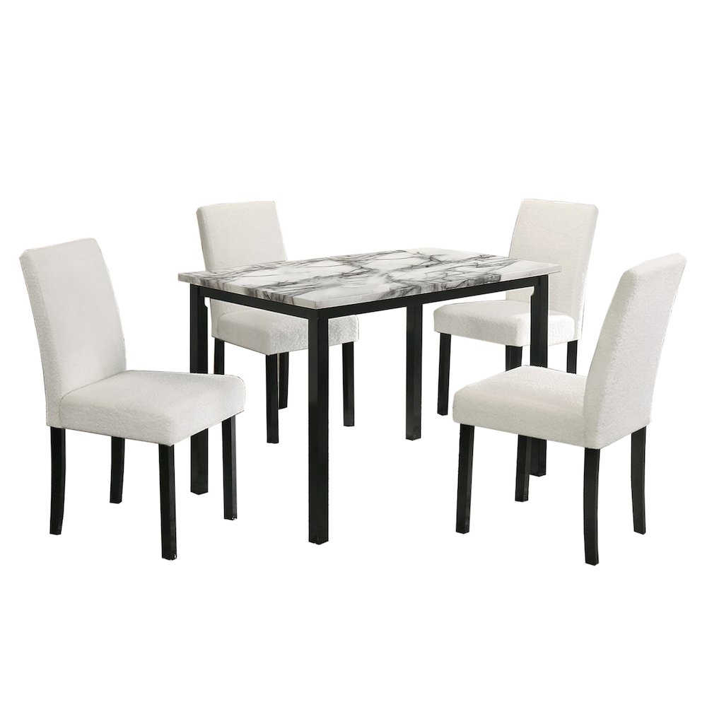 5 Piece Faux Marble Top Dining Set in White and Black. Picture 1