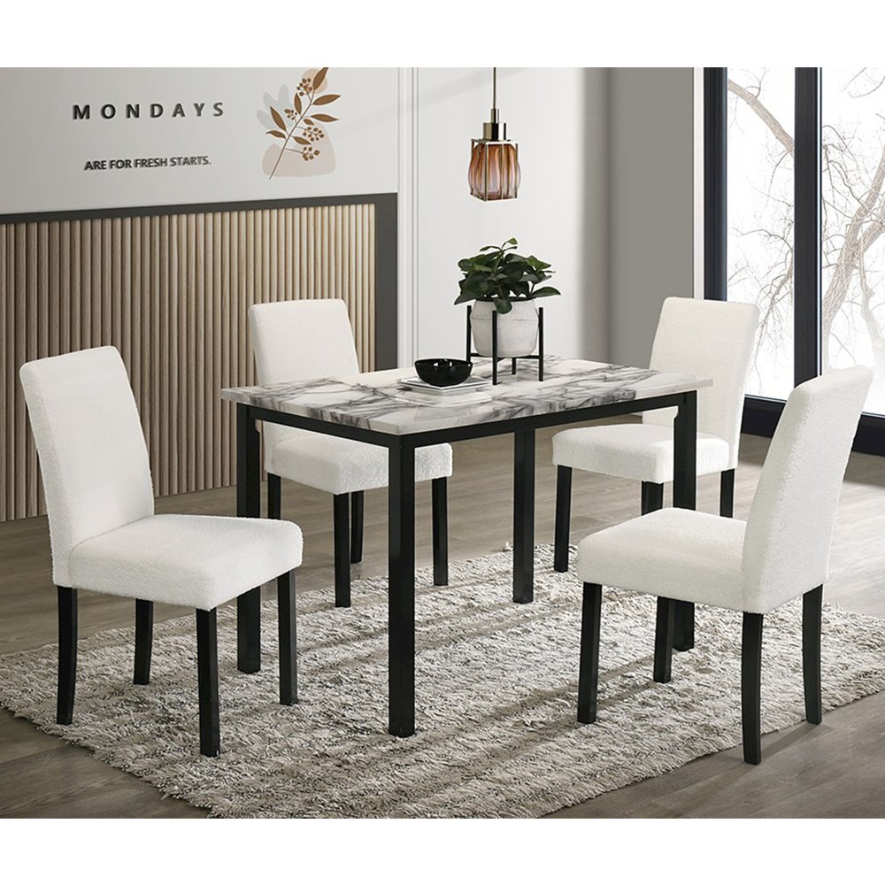 5 Piece Faux Marble Top Dining Set in White and Black. Picture 2