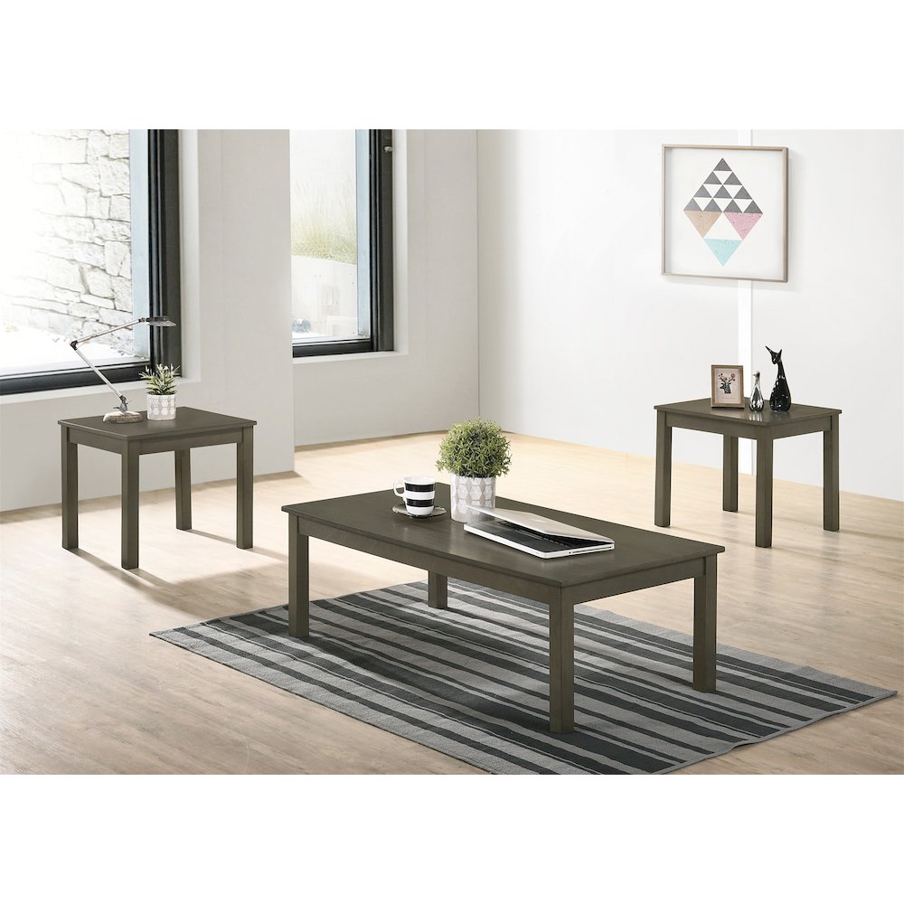 Pine Wood 3 Piece Coffee Table Set in Dark Grey. Picture 2