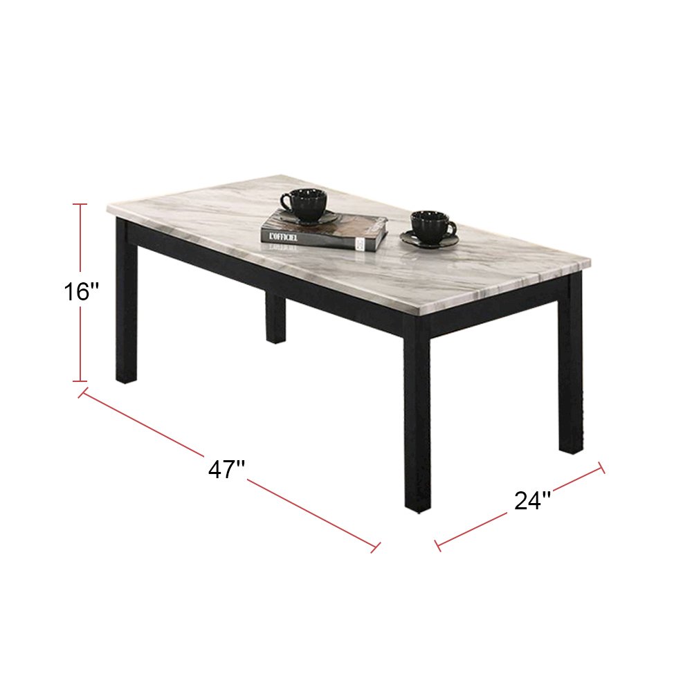 3 Piece Coffee Table with Faux Marble Top in White. Picture 5