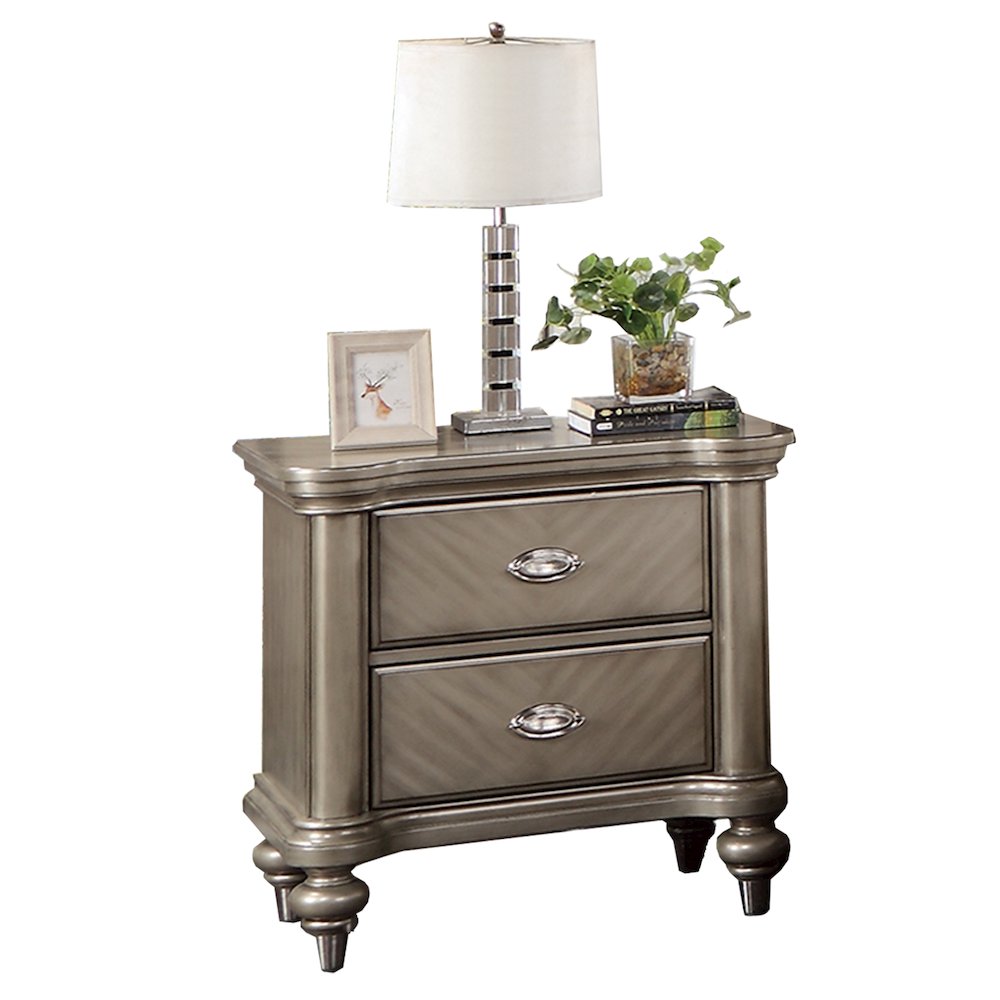 2 Drawer Nightstand with Round Legs in Grey. Picture 1