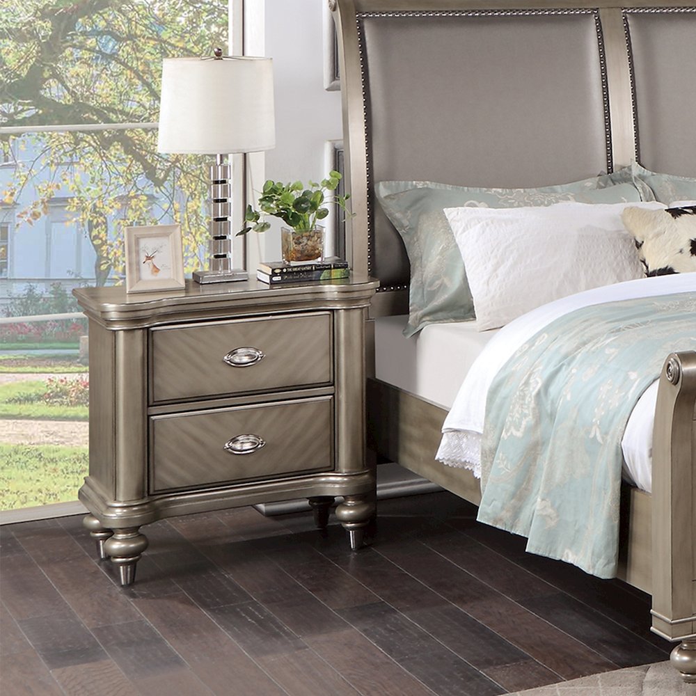 2 Drawer Nightstand with Round Legs in Grey. Picture 2
