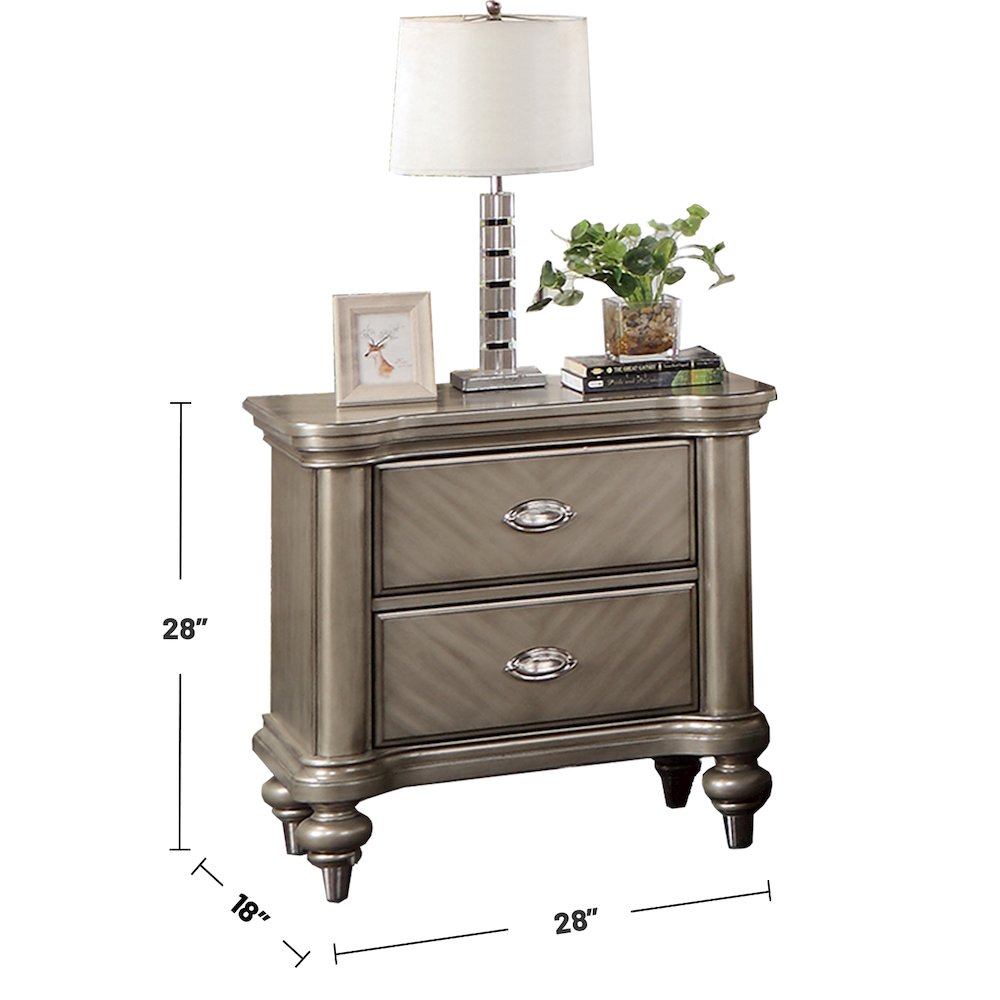2 Drawer Nightstand with Round Legs in Grey. Picture 3