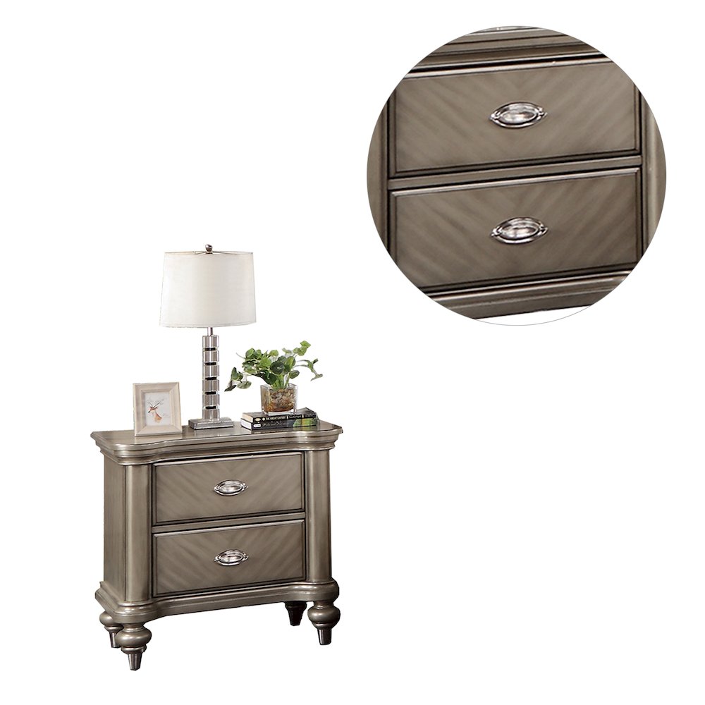 2 Drawer Nightstand with Round Legs in Grey. Picture 4