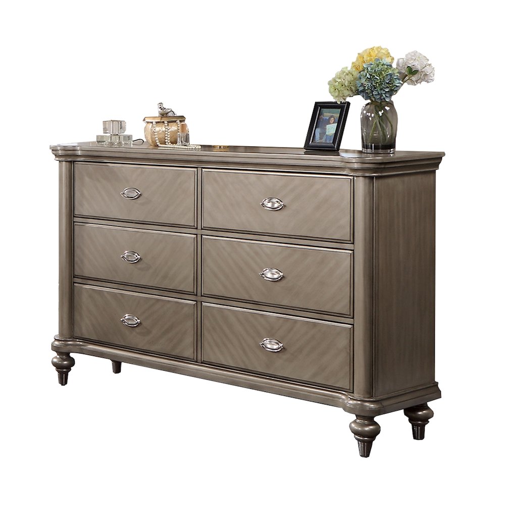 6 Drawer Dresser with Round Legs in Grey. Picture 1
