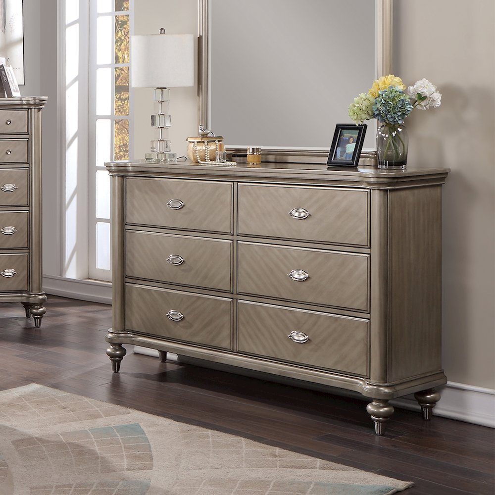 6 Drawer Dresser with Round Legs in Grey. Picture 2