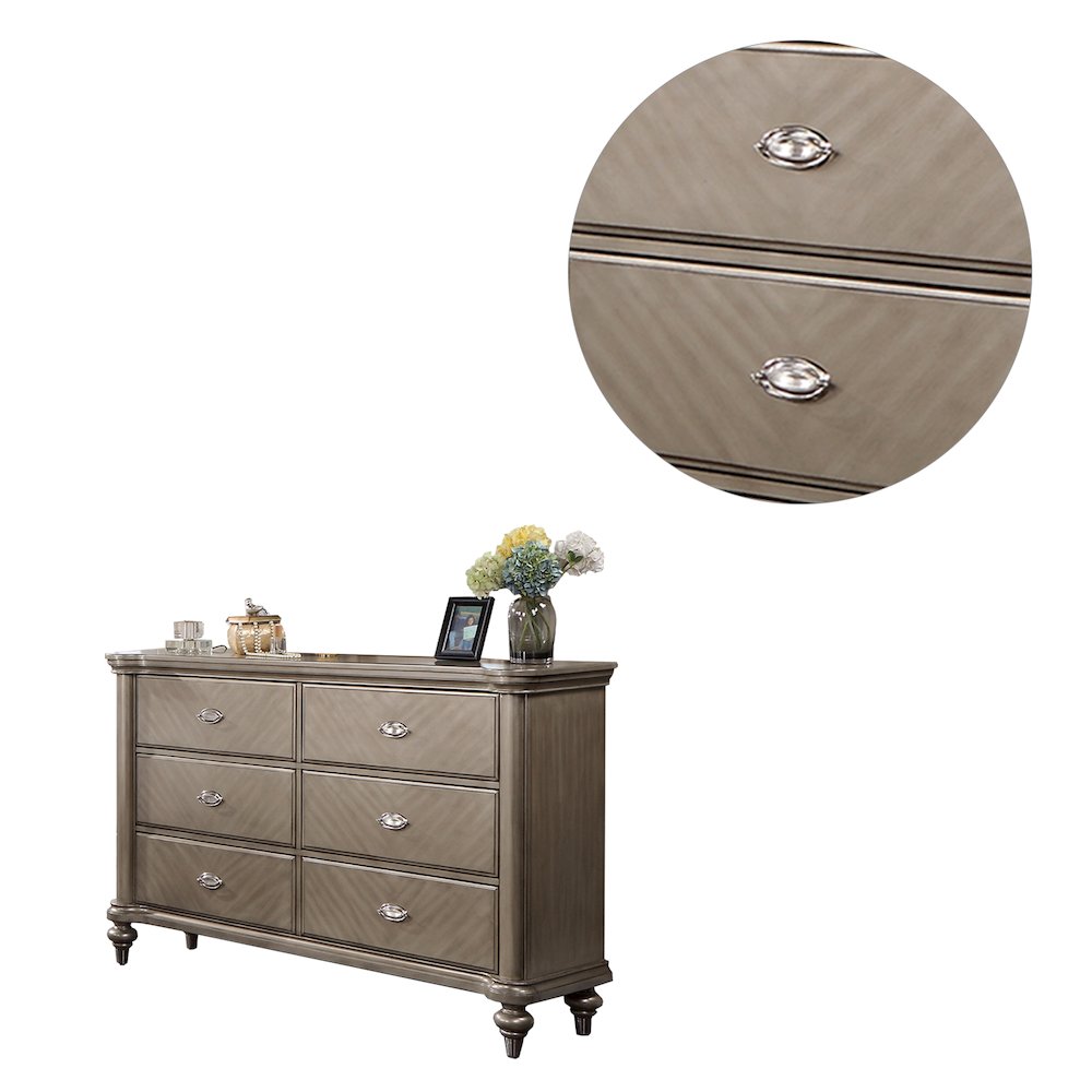 6 Drawer Dresser with Round Legs in Grey. Picture 4