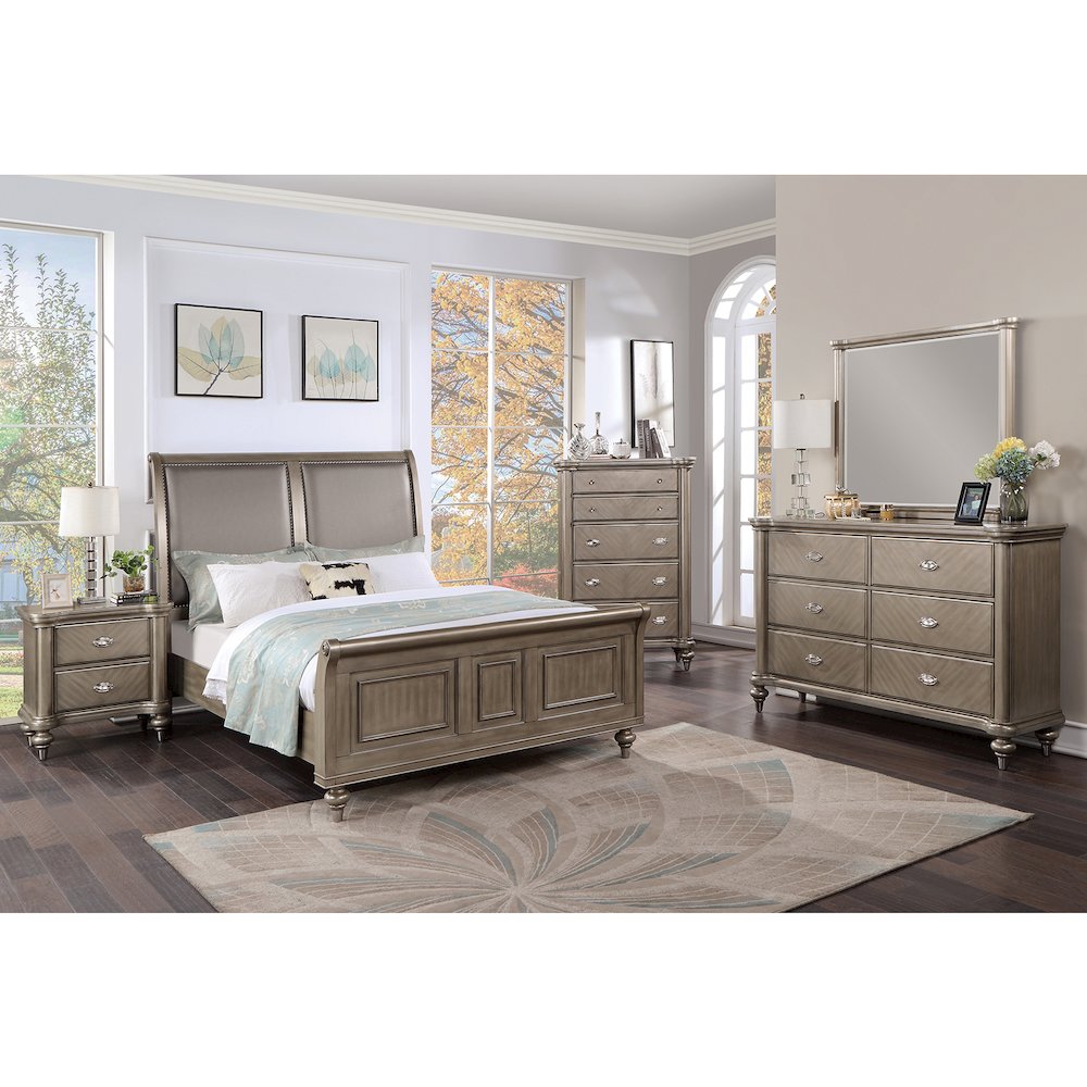 6 Drawer Dresser with Round Legs in Grey. Picture 5