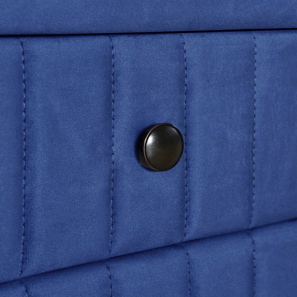 2 Drawers Velvet Upholstered Nightstand with Tapered Shape Legs in Navy Blue. Picture 5