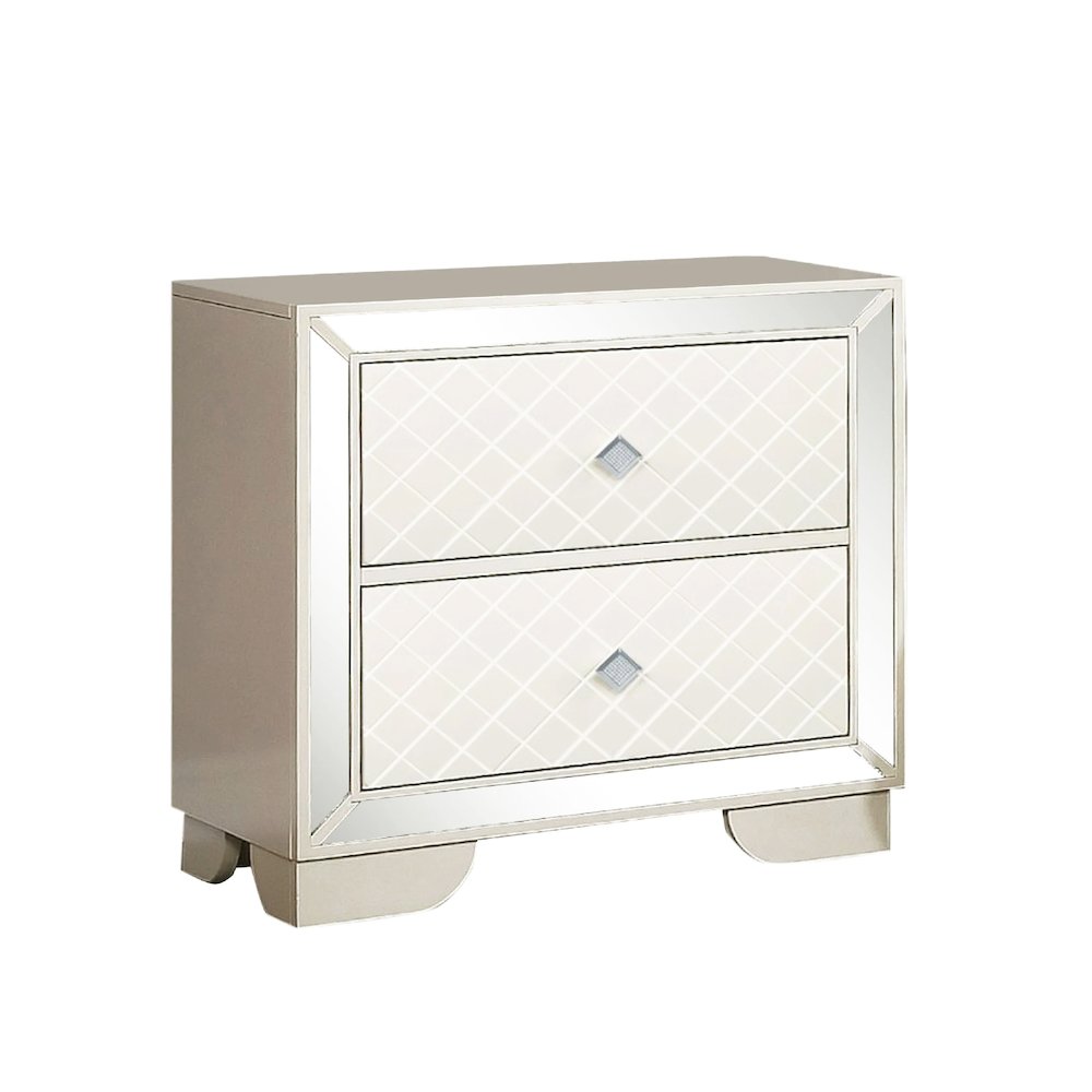 2 Drawers Wooden Nightstand with Built-In Wireless Charging in Ivory. Picture 1