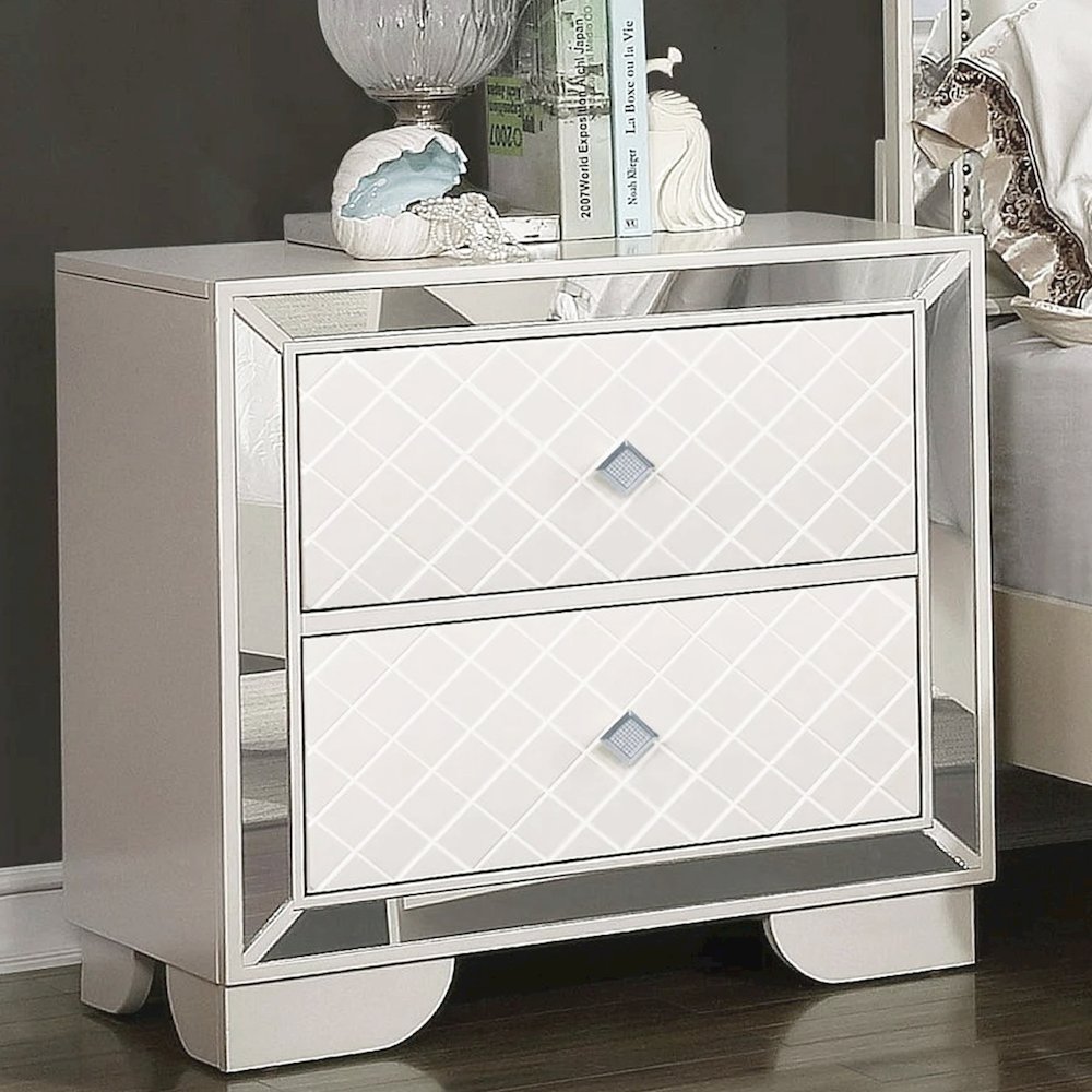 2 Drawers Wooden Nightstand with Built-In Wireless Charging in Ivory. Picture 2