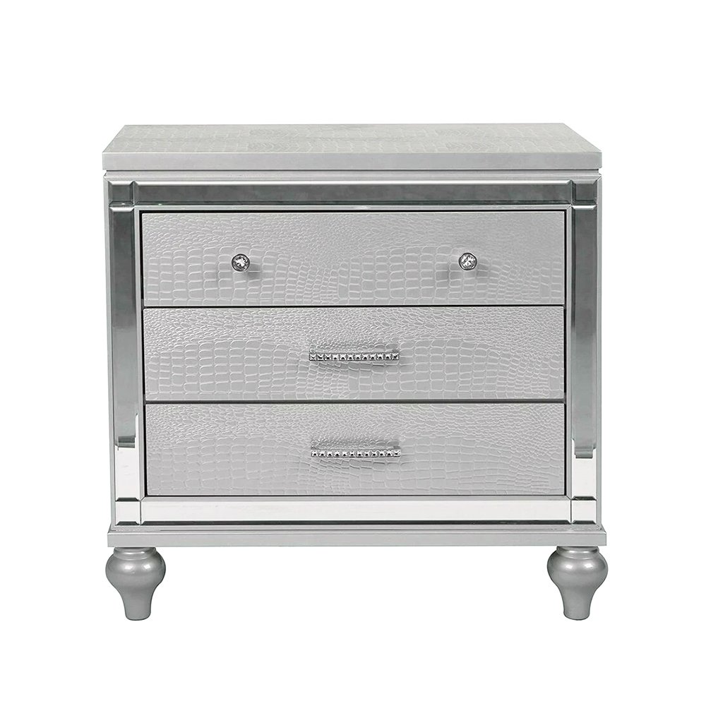 2 Drawers Wooden Nightstand with Built-In Wireless Charging in Silver. Picture 1