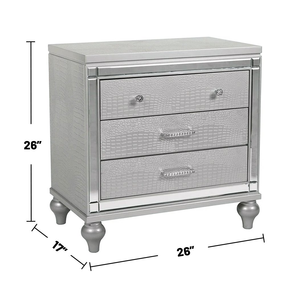 2 Drawers Wooden Nightstand with Built-In Wireless Charging in Silver. Picture 3