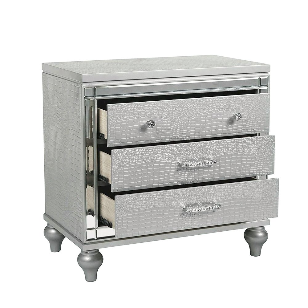 2 Drawers Wooden Nightstand with Built-In Wireless Charging in Silver. Picture 4