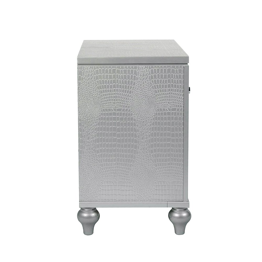 2 Drawers Wooden Nightstand with Built-In Wireless Charging in Silver. Picture 5