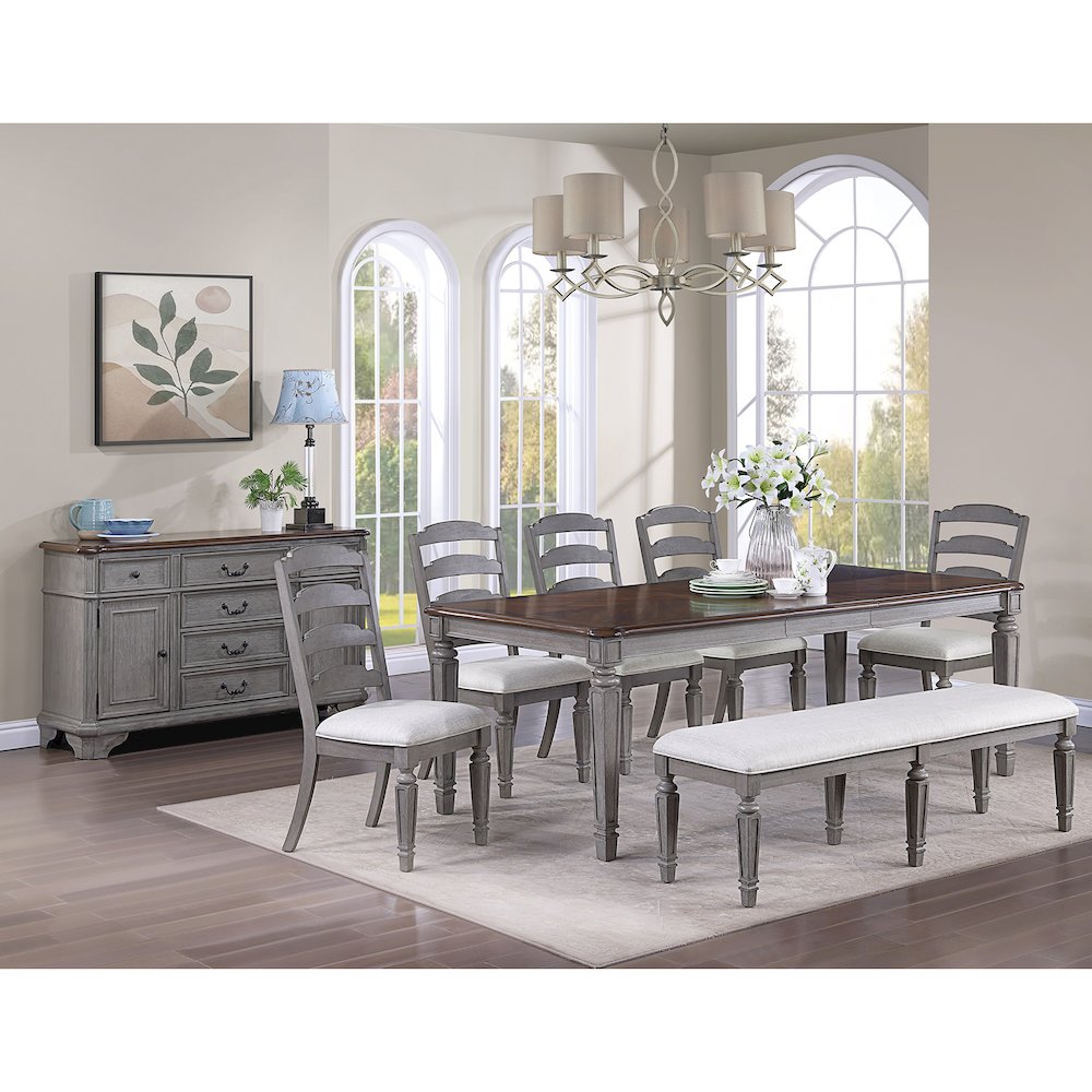 6 Drawers and 2 Doors Wooden Server in Light Gray and Cherry, image size:1000x1000