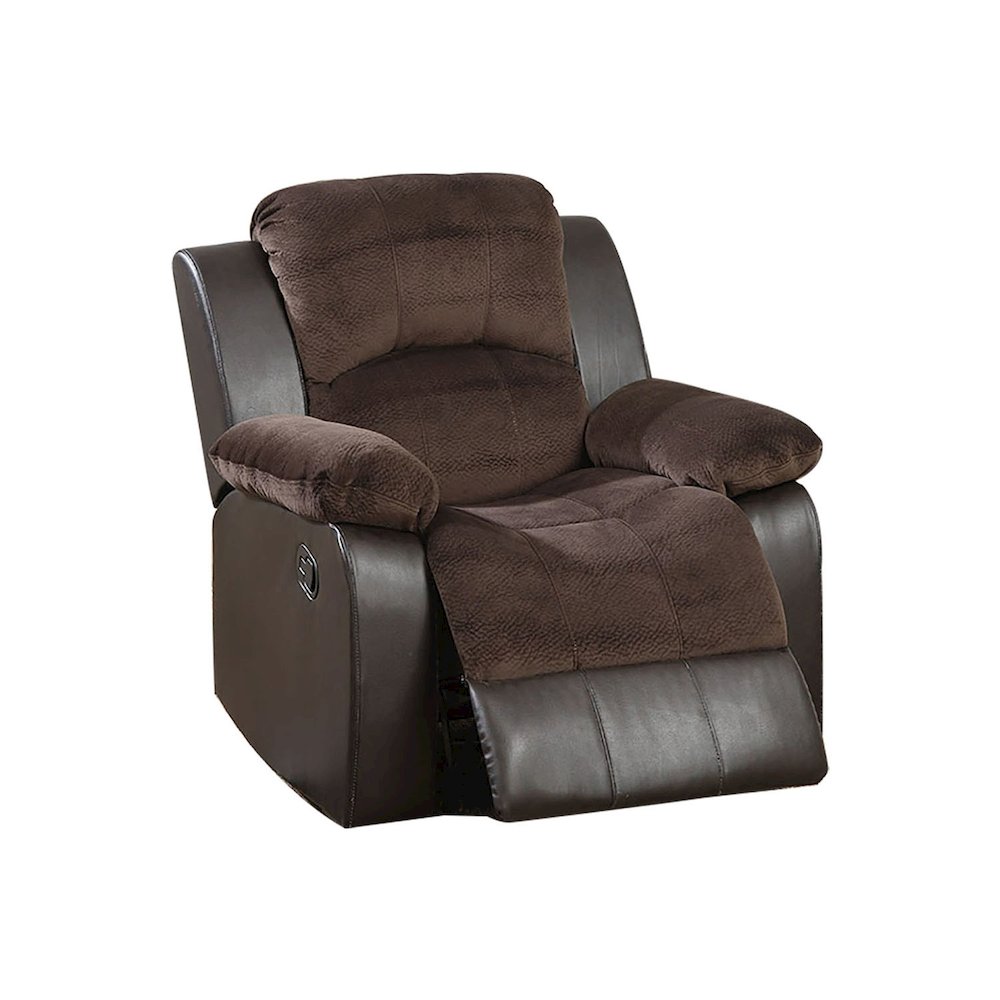 Padded Suede Upholstered Rocker Recliner in Chocolate. Picture 1