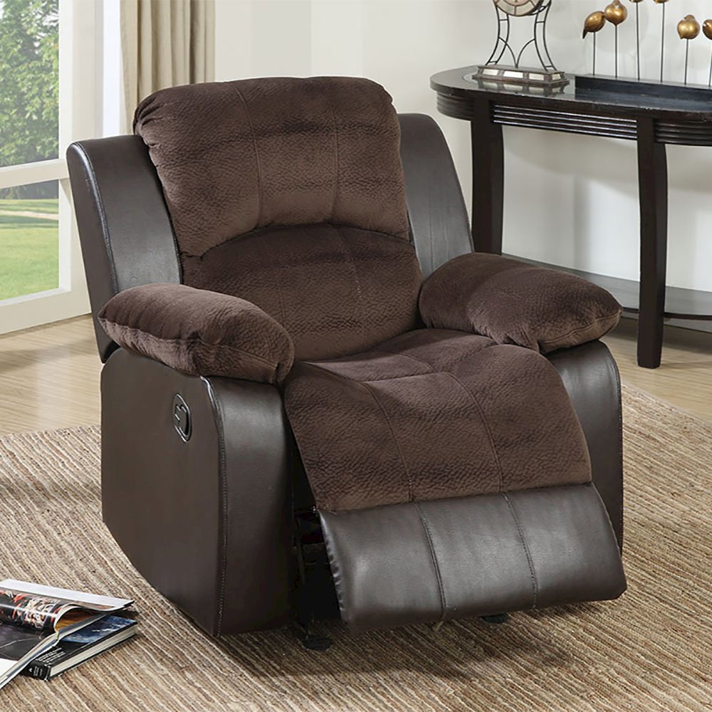 Padded Suede Upholstered Rocker Recliner in Chocolate. Picture 2