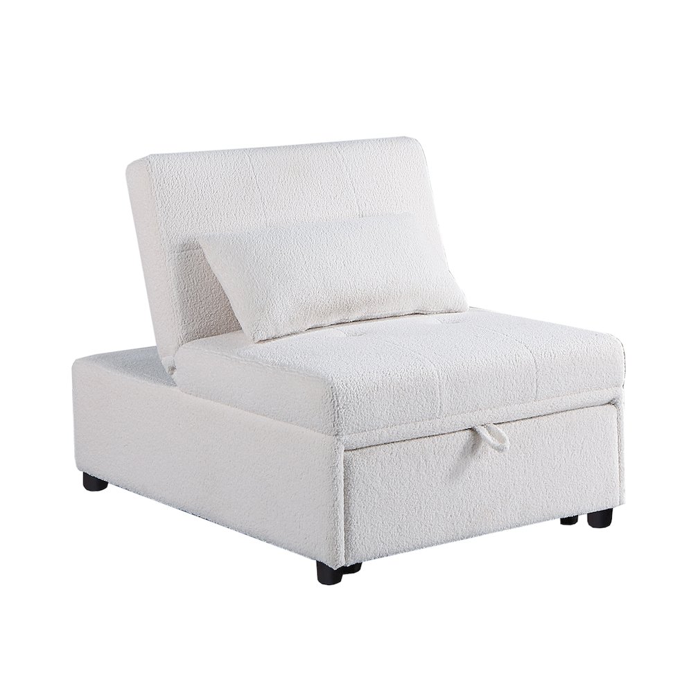 Sherpa Fabric Upholstered Sleeper Sofa Chair in White. Picture 1