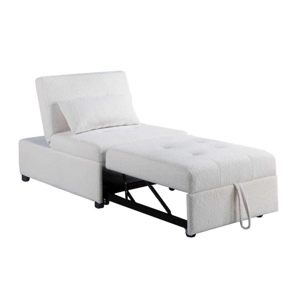 Sherpa Fabric Upholstered Sleeper Sofa Chair in White. Picture 4