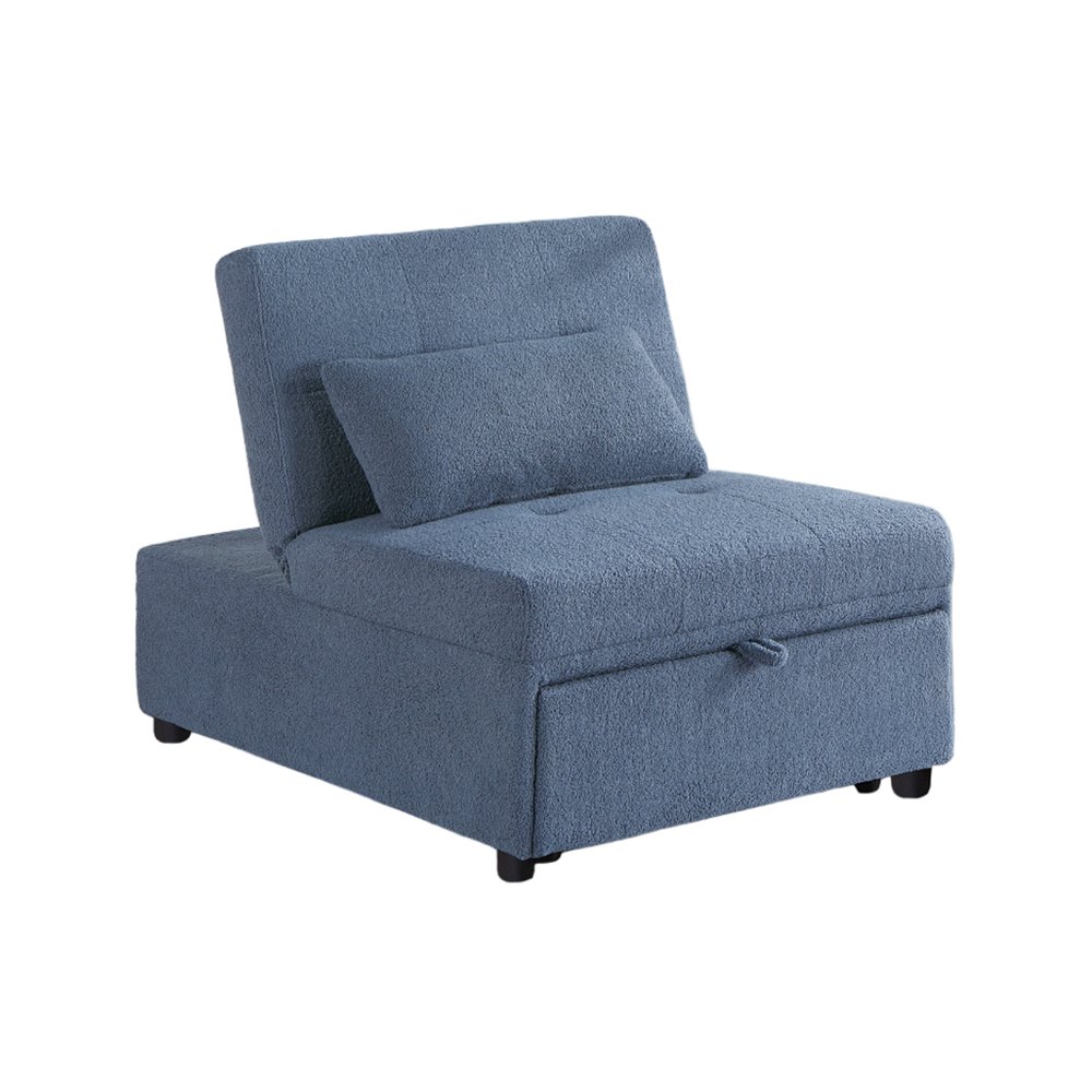 Sherpa Fabric Upholstered Sleeper Sofa Chair in Blue Gray. Picture 1