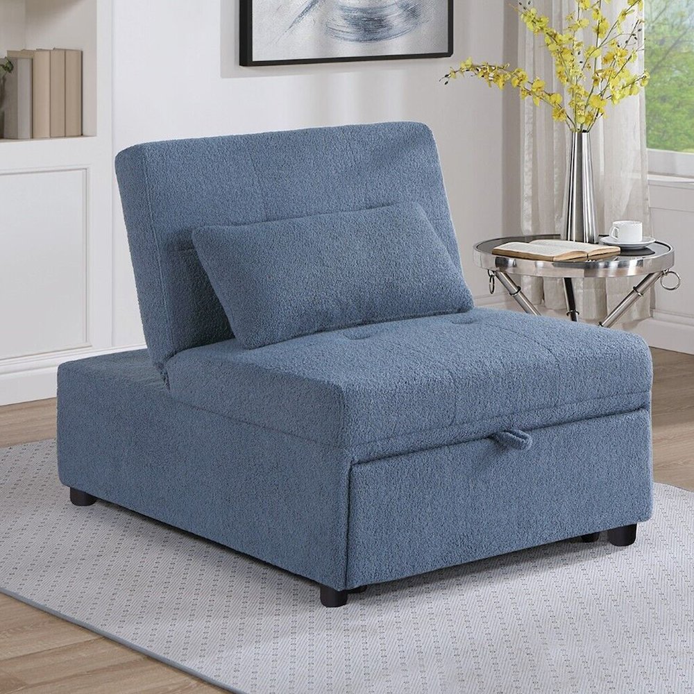 Sherpa Fabric Upholstered Sleeper Sofa Chair in Blue Gray. Picture 2