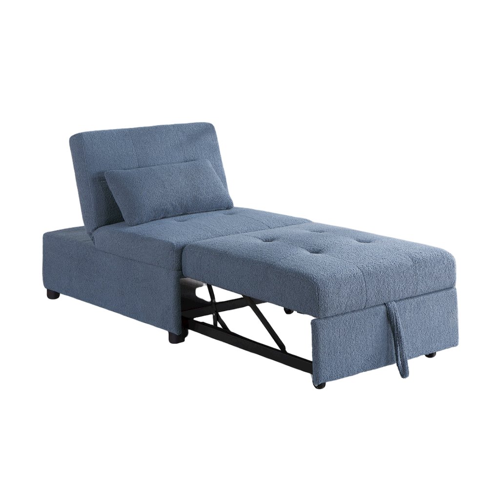 Sherpa Fabric Upholstered Sleeper Sofa Chair in Blue Gray. Picture 4