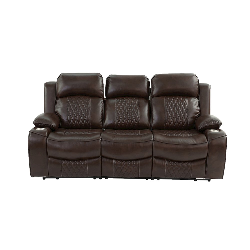Leatherette Power Motion Sofa with USB Port in Brown. Picture 3