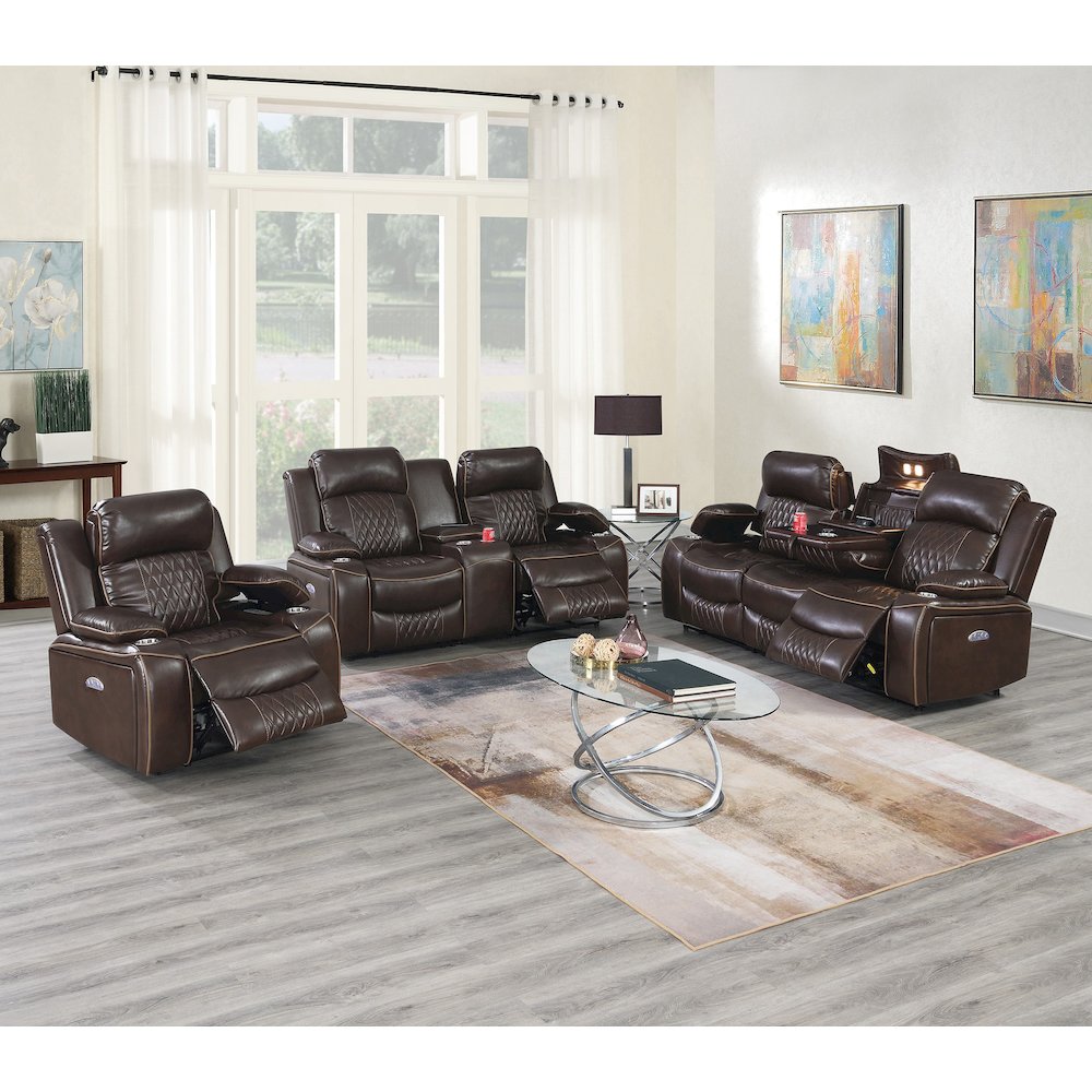 Leatherette Power Motion Sofa with USB Port in Brown. Picture 4
