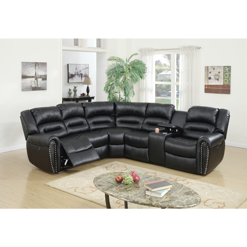Bonded Leather Power Reclining Sectional Sofa, Black. Picture 2