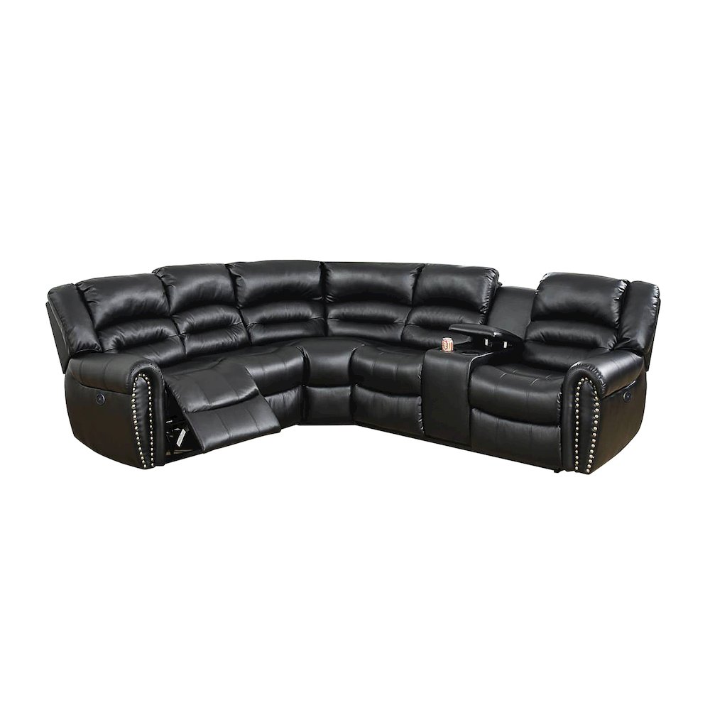Bonded Leather Power Reclining Sectional Sofa, Black. Picture 1