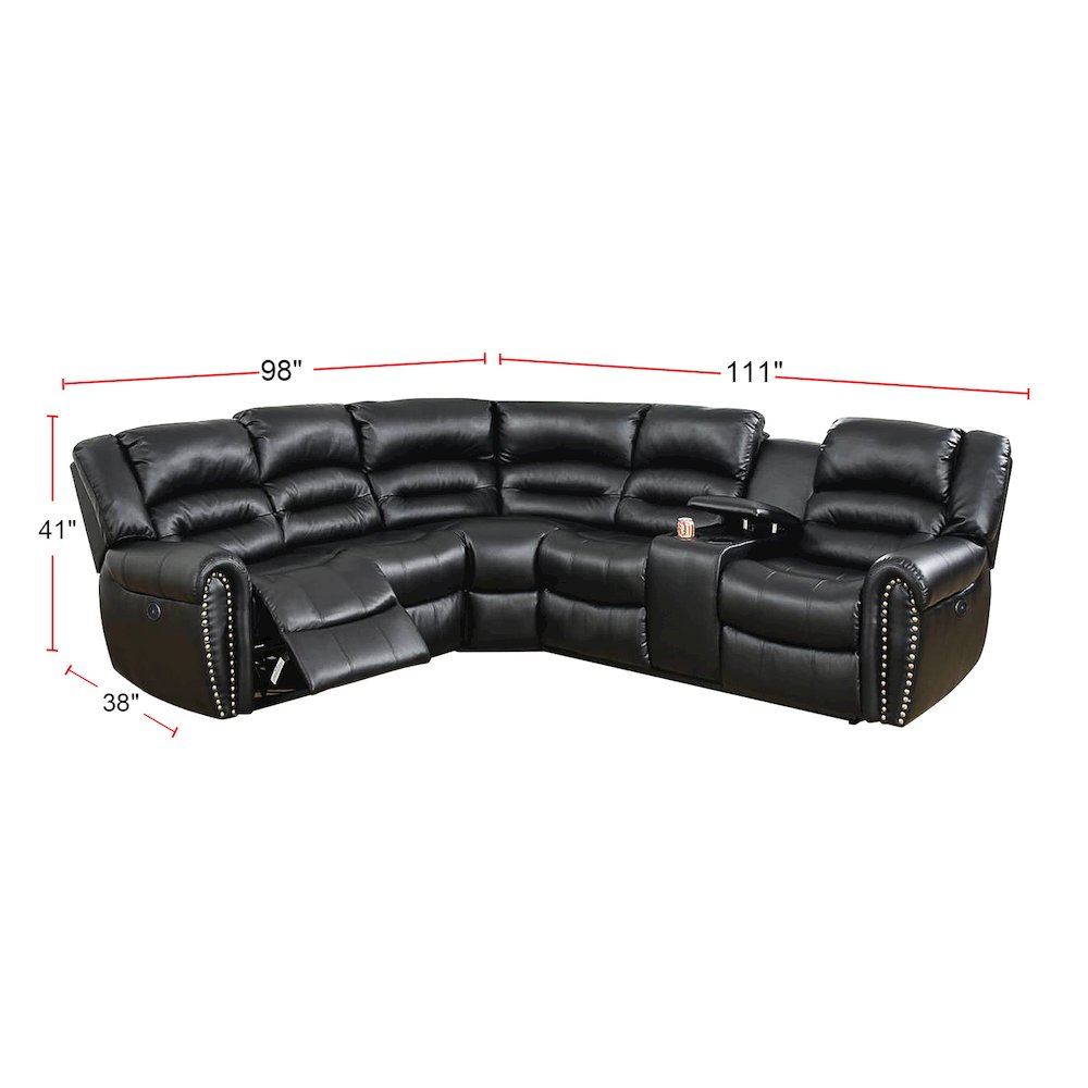 Bonded Leather Power Reclining Sectional Sofa, Black. Picture 3