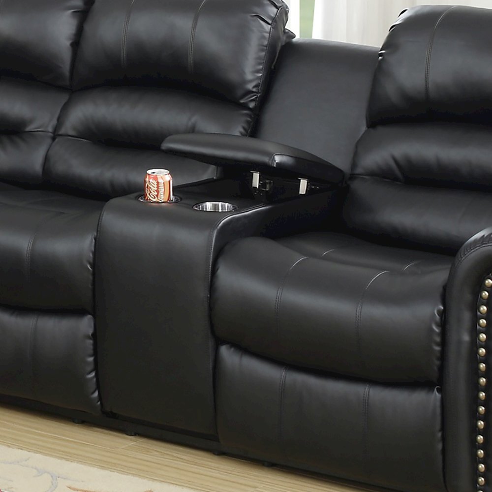 Bonded Leather Power Reclining Sectional Sofa, Black. Picture 4