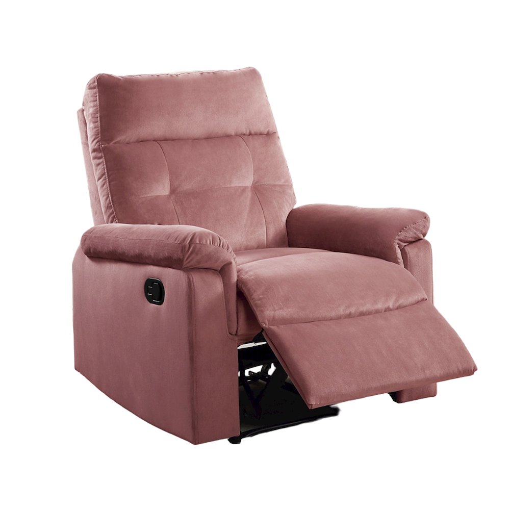 Velvet Upholstered Manual Motion Single Recliner with Tufted Back in Blush Pink. Picture 1