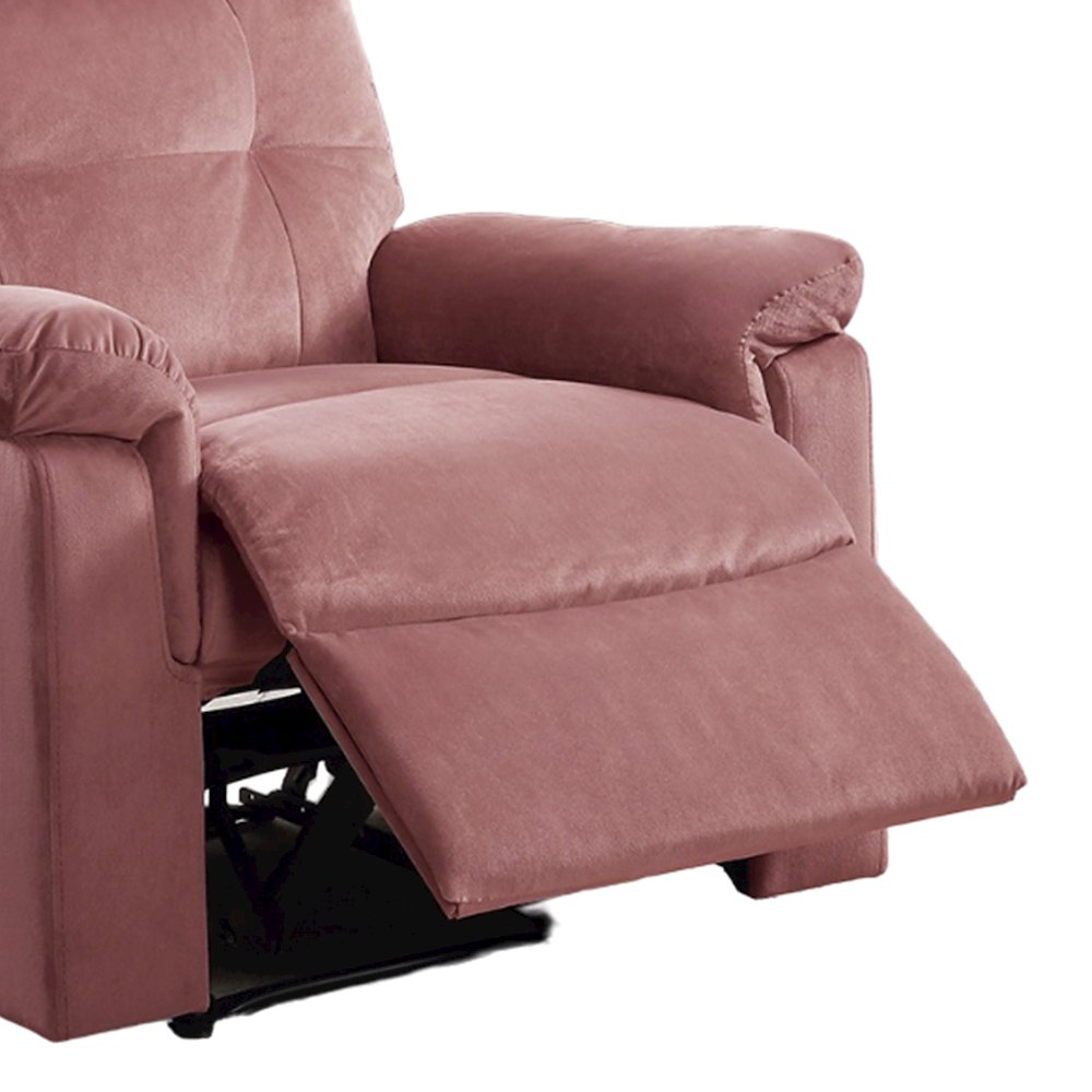 Velvet Upholstered Manual Motion Single Recliner with Tufted Back in Blush Pink. Picture 4