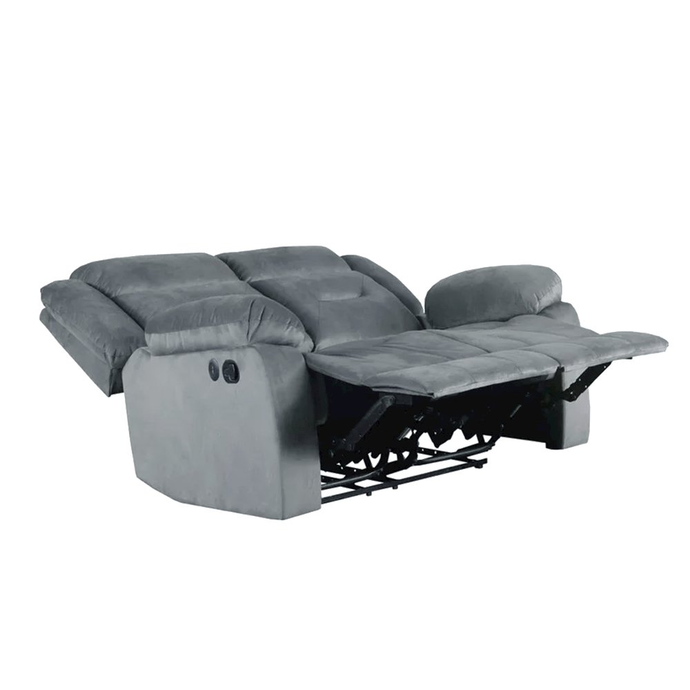 Velvet Upholstered Manual Motion Recliner Loveseat with USB Port in Dark Gray. Picture 4
